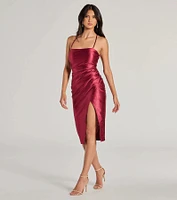 Stylish Shine Glitter Satin Lace-Up Midi Dress