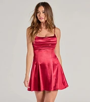 True Perfection Pleated Satin Skater Dress