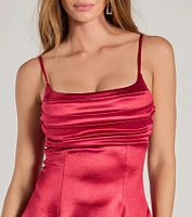 True Perfection Pleated Satin Skater Dress
