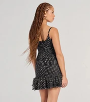 Sparkly Night Polka Dot Glitter Mesh Mini Dress