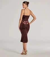 Oh-So-Chic Floral Velvet Burnout Midi Dress
