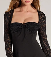 Flirty Factor Lace Long Sleeve Crepe Mini Dress