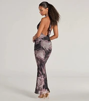 Drama-Worthy Abstract Floral Mesh Maxi Dress