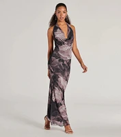 Drama-Worthy Abstract Floral Mesh Maxi Dress