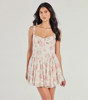 Stroll The Gardens Floral Corset Lace Skater Dress