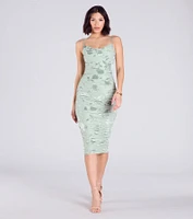 Cocktail Soiree Floral Velvet Midi Dress