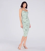 Cocktail Soiree Floral Velvet Midi Dress