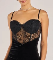 Undeniable Lace Sweetheart Velvet Midi Dress