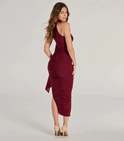 Total Allure Mock Neck Side Slit Midi Dress