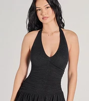 Shimmer And Shine Glitter V-Neck Halter Skater Dress