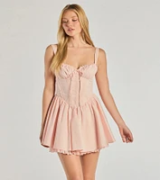 Adorably Mine Corset Lace Trim Skater Dress