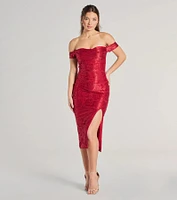 Show Me Romance Off-The-Shoulder Lace Midi Dress