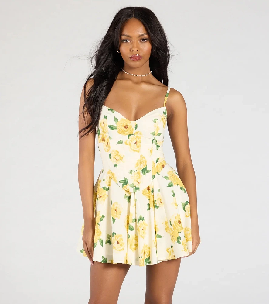 Kissed By Blooms Corset Skater Floral Dress