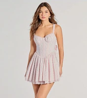 Sunshine Bliss Ditsy Floral Lace Corset Skater Dress