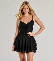 With Love Lace V-Neck Chiffon Skater Dress
