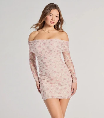 The Garden Off-The-Shoulder Floral Mesh Mini Dress
