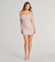 The Garden Off-The-Shoulder Floral Mesh Mini Dress