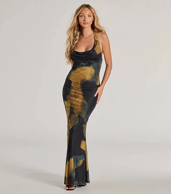 Work Of Art Abstract Marble Print Maxi Dress