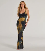 Work Of Art Abstract Marble Print Maxi Dress