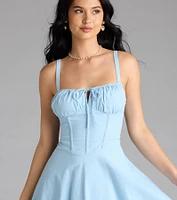 Bold New Look Corset Lace-Up Linen Skater Dress