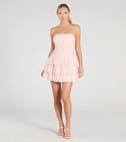 Lovely Nights Strapless Lace Ruffle Skater Dress