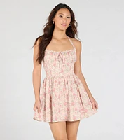 Twirling Beauty Halter Floral Skater Dress