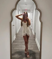 Flirty Ruffled And Ruched Mesh Mini Dress