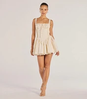 Flirt It Up Floral Jacquard Satin Corset Skater Dress