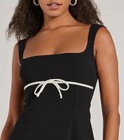 So Adored Sleeveless Bow Trim Crepe Mini Dress
