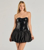 Party Queen Sequin Strapless Bubble Hem Skater Dress