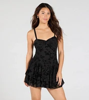 Stealing Hearts Flocked Velvet Skater Dress