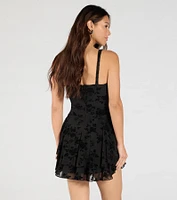 Stealing Hearts Flocked Velvet Skater Dress