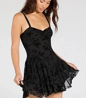 Stealing Hearts Flocked Velvet Skater Dress