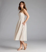 Love's A Picnic Strapless Gingham A-Line Midi Dress