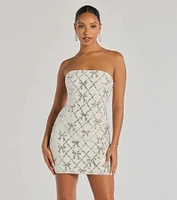 Cutest Style Sequin Bow Strapless Lace-Up Mini Dress