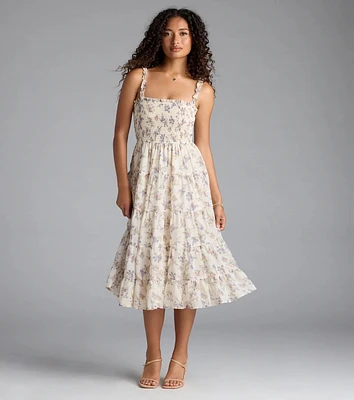Effortless Love Ruffled Floral Chiffon Midi Dress