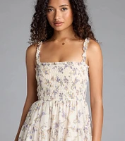 Effortless Love Ruffled Floral Chiffon Midi Dress
