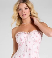 Flirty And Adorable Strapless Lace Bow Floral Skater Dress