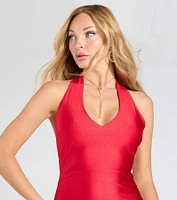 Radiate Flirtiness Halter Slit Midi Dress