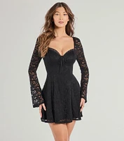 Romance Talks Long Sleeve A-Line Lace Mini Dress