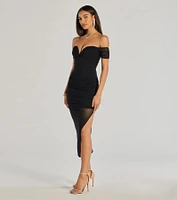 Modern Romance Off-The-Shoulder Sheer Midi Dress