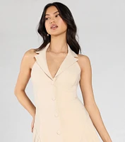 Total Delight Collar V-Neck Pleated Mini Dress
