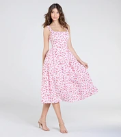 Sunshine Charm Rose Floral A-Line Midi Dress