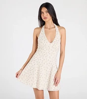 Blissful Cutie Halter Button Floral Skater Dress