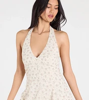 Blissful Cutie Halter Button Floral Skater Dress