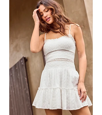 Sweetest Day Scoop Neck Ruffle Eyelet Skater Dress