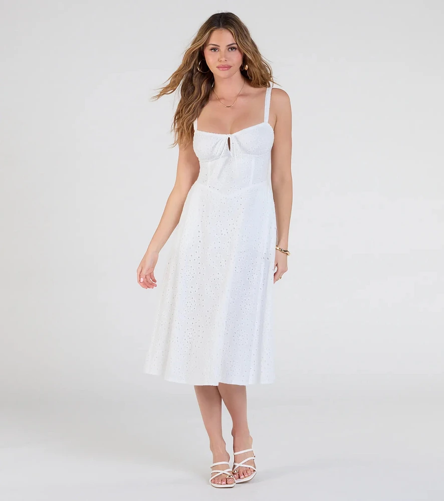 Sunny Staple Square Neck Eyelet Midi Dress With Pockets