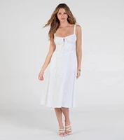 Sunny Staple Square Neck Eyelet Midi Dress With Pockets