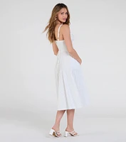 Sunny Staple Square Neck Eyelet Midi Dress With Pockets