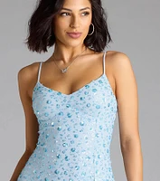 Sparkly Floral Sequin Lace-Up A-Line Mini Dress